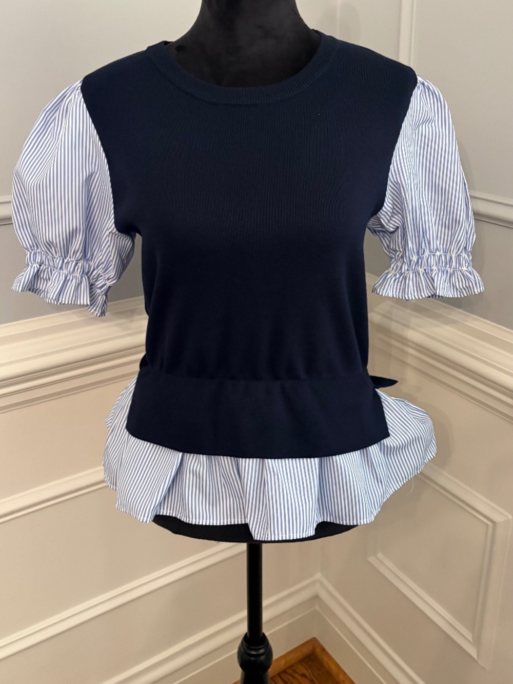 Nanette Lenore shirt size medium. Colors blue and white.